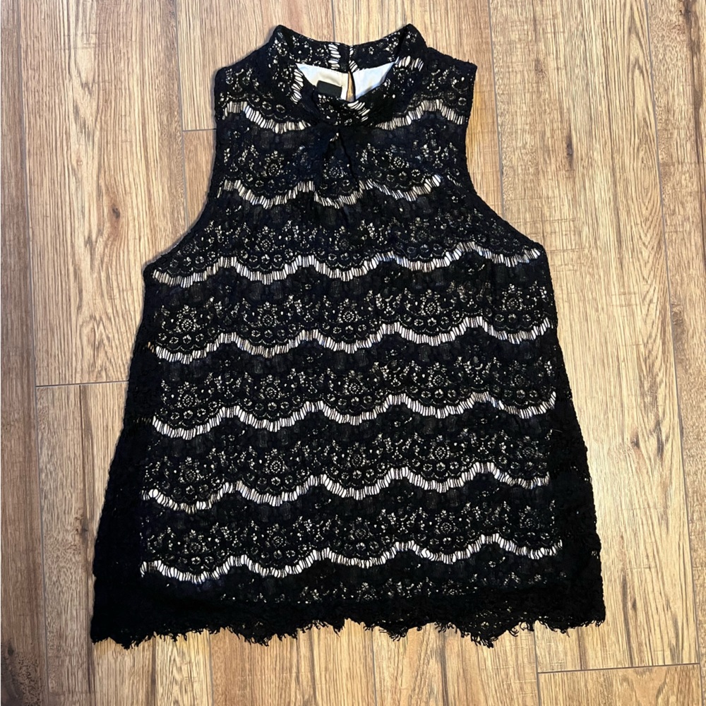 By&by lace high necked, sleeveless blouse